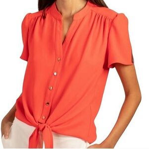 Trina Turk Gullah Tie-Frong Blouse Top Orange Red M